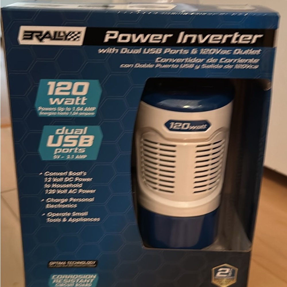 Power Inverter with Dual USB Ports - Blue and White